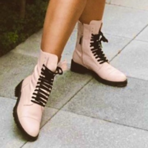 ZARA BLOGGERS FAV 100% LEATHER LACE UP PINK ANKLE BOOTS BRAND NEW WITH TAGS - Picture 3 of 11